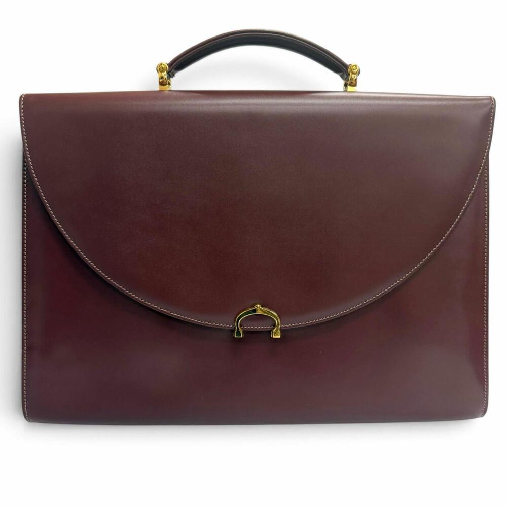 Cartier Must de Line Leather Business Bag Briefcase in Bordeaux with Gold Har...